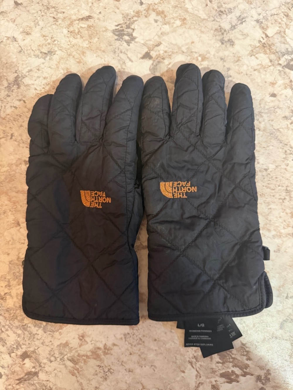 The North Face Black Quilted Gloves with Gold Logo